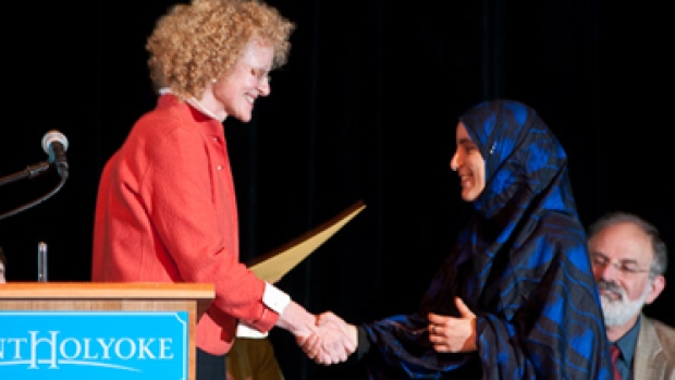 Award being presented, Mount Holyoke College.